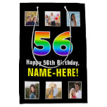 [ Thumbnail: 56th Birthday: Rainbow “56“, Custom Photos & Name Gift Bag ]