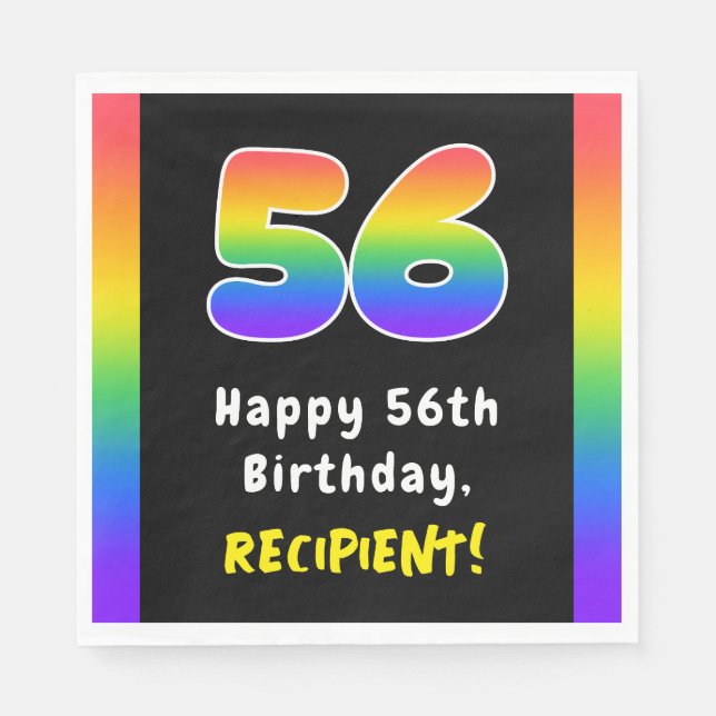 56th Birthday: Rainbow Spectrum # 56, Custom Name Napkins (Front)