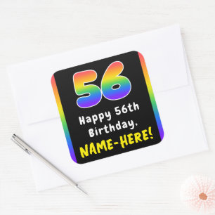 56th Birthday: Rainbow Spectrum # 56, Custom Name Square Sticker