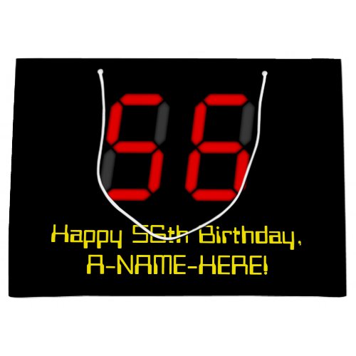 56th Birthday Red Digital Clock Style 56  Name Large Gift Bag