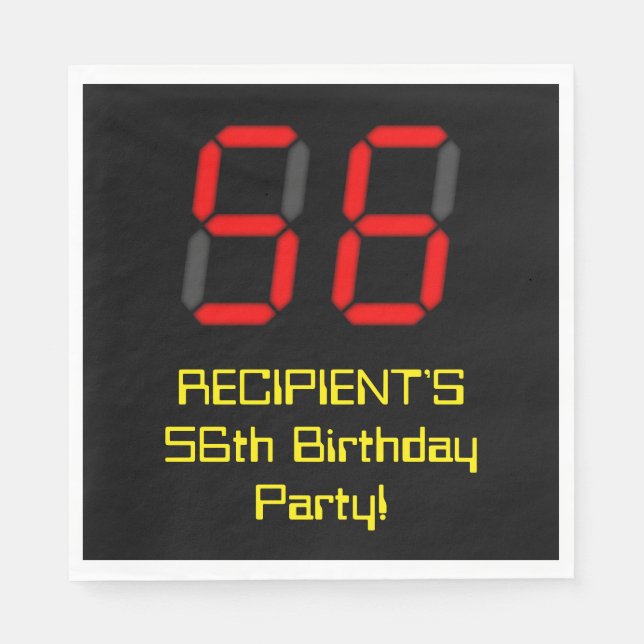 56th Birthday: Red Digital Clock Style "56" + Name Napkins (Front)
