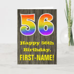 [ Thumbnail: 56th Birthday: Rustic Faux Wood Look, Rainbow "56" Card ]