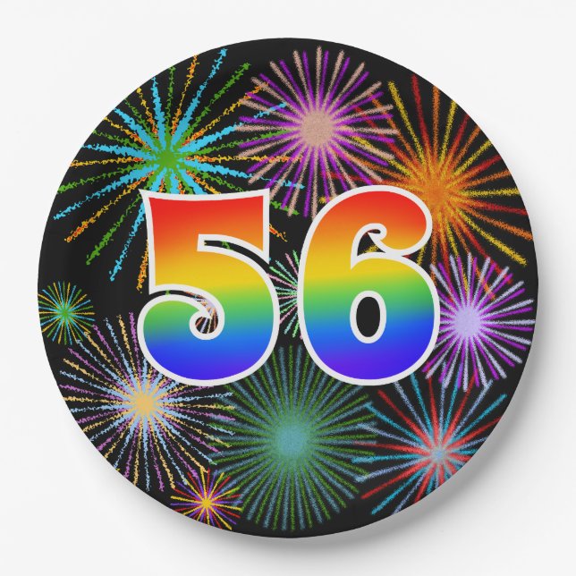56th Event - Fun, Colorful, Bold, Rainbow 56 Paper Plates (Front)