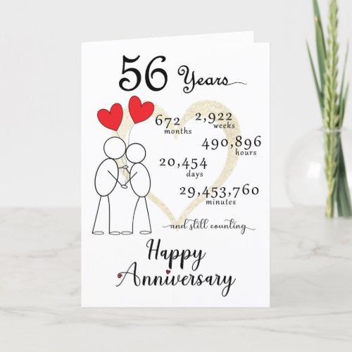 56th Wedding Anniversary Card with heart balloons