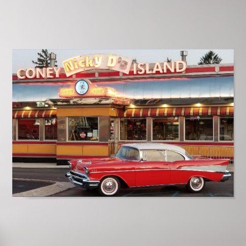  57 Chevy with a 50s Style Coney Island Poster