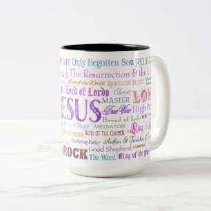 57 Names of JESUS 15 oz. Coffee Mug, Version 2 Two-Tone Coffee Mug