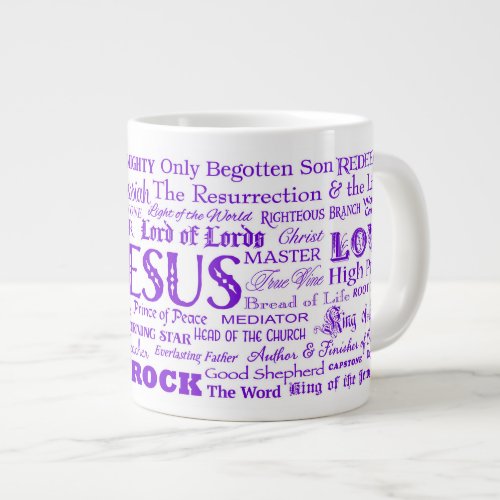 57 Names of JESUS JUMBO Coffee Mug Grape Text Giant Coffee Mug