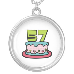 57 Year Old Birthday Cake Silver Plated Necklace