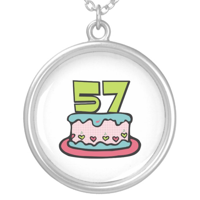 57 Year Old Birthday Cake Silver Plated Necklace (Front)