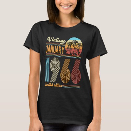 57 Years Old Birthday  Vintage January 1966 Women  T_Shirt