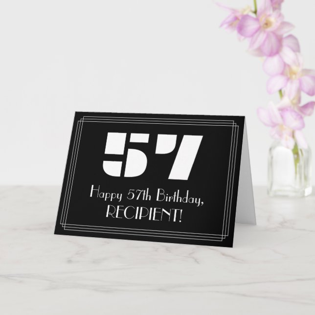 57th Birthday: Art Deco Inspired Look "57" & Name Card (Orchid)