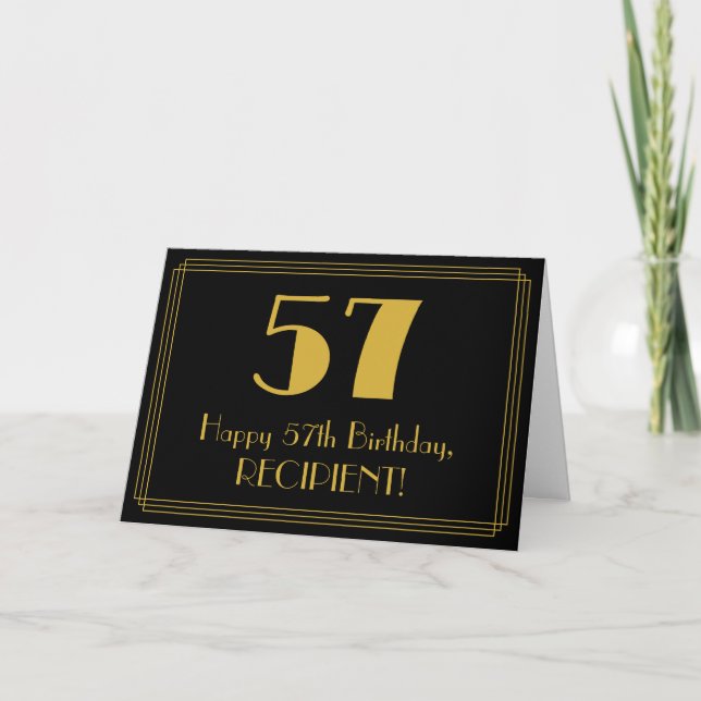 57th Birthday: Art Deco Inspired Look "57" + Name Card (Front)