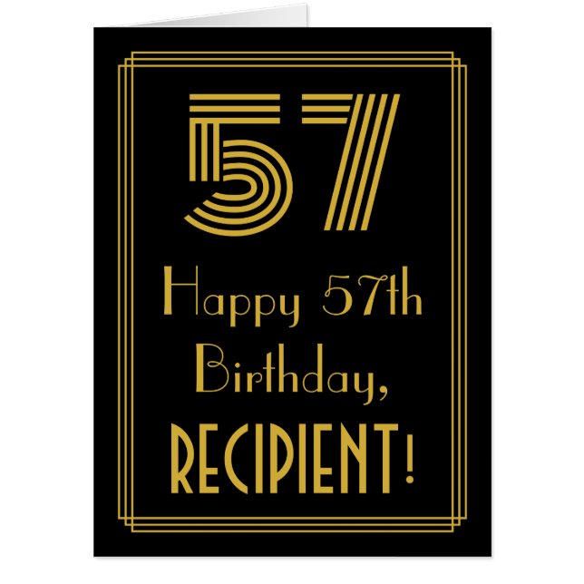 57th Birthday: Art Deco Inspired Look “57” + Name Card (Front)