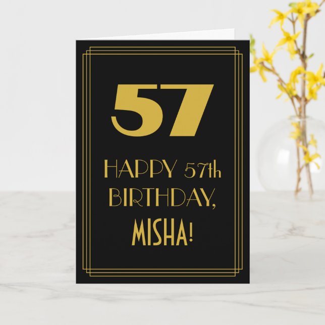 57th Birthday ~ Art Deco Inspired Look "57" & Name Card (Yellow Flower)