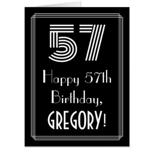 57th Birthday — Art Deco Inspired Look “57” + Name Card