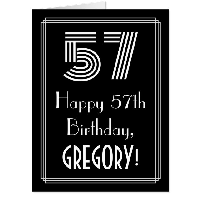 57th Birthday — Art Deco Inspired Look “57” + Name Card (Front)