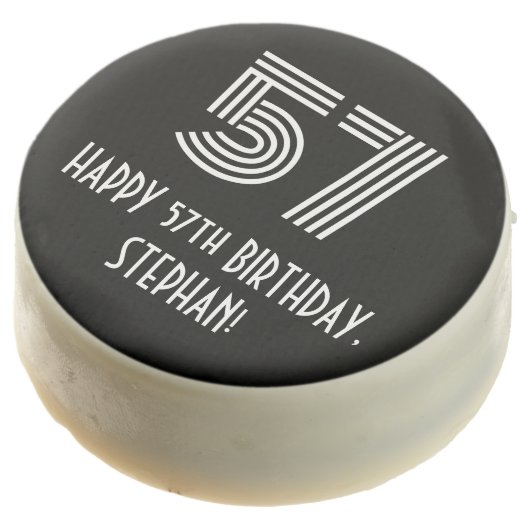 57th Birthday - Art Deco Inspired Look "57", Name Chocolate Covered Oreo (Angled)