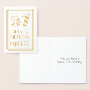 57th Birthday - Art Deco Inspired Look "57" & Name Foil Card
