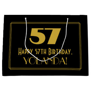 57th Birthday — Art Deco Inspired Look "57" & Name Large Gift Bag
