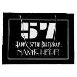 [ Thumbnail: 57th Birthday ~ Art Deco Inspired Look "57" + Name Gift Bag ]