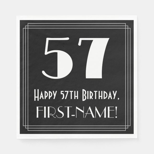57th Birthday ~ Art Deco Inspired Look "57", Name Napkins (Front)