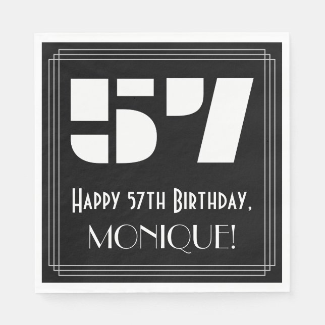 57th Birthday: Art Deco Inspired Look "57" + Name Napkins (Front)