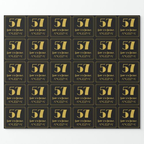 57th Birthday  Art Deco Inspired Look 57 Name Wrapping Paper