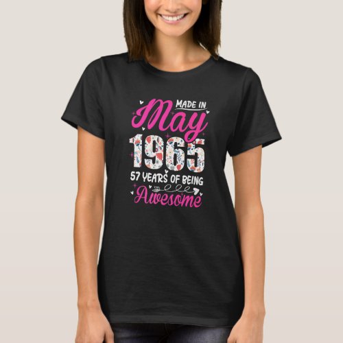 57th Birthday Awesome Since May 1965 Floral T_Shirt