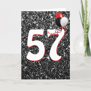 57th Birthday Balloons on Black Glitter Card