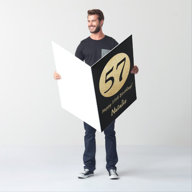 57th Birthday Black Gold Glitter Extra Large Jumbo Card (In Situ)