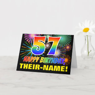 57th Birthday: Bold, Fun, Fireworks, Rainbow 57 Card