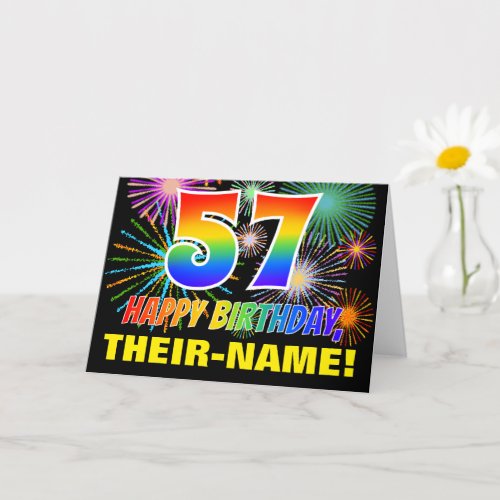 57th Birthday Bold Fun Fireworks Rainbow 57 Card