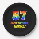 [ Thumbnail: 57th Birthday: Bold, Fun, Simple, Rainbow 57 Paper Plates ]