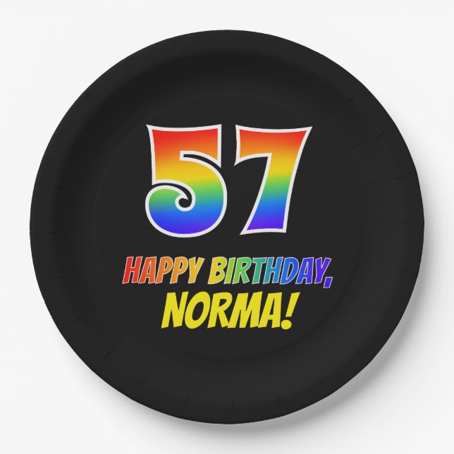 57th Birthday: Bold, Fun, Simple, Rainbow 57 Paper Plates (Front)