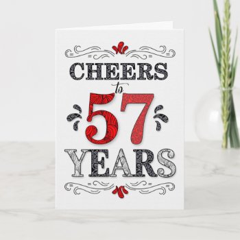 57th Birthday Cheers In Red White Black Pattern Card by SalonOfArt at Zazzle