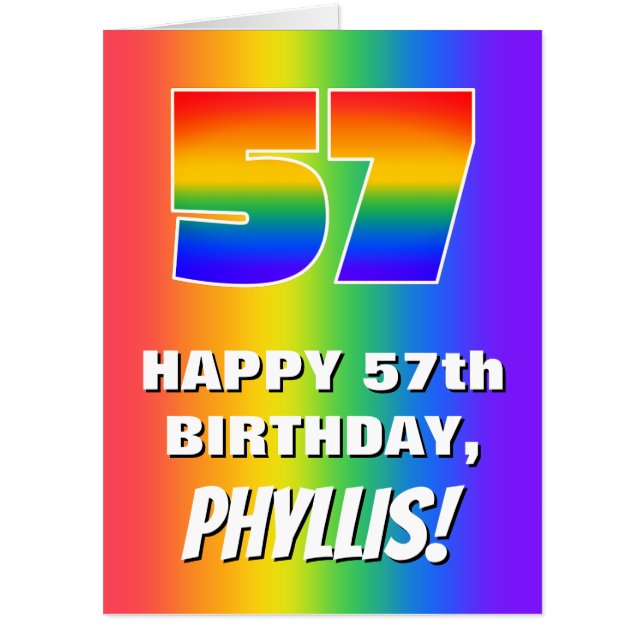 57th Birthday: Colorful, Fun Rainbow Pattern # 57 Card (Front)