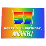 [ Thumbnail: 57th Birthday: Colorful, Fun Rainbow Pattern # 57 Gift Bag ]