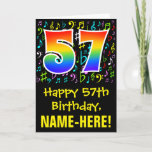 [ Thumbnail: 57th Birthday: Colorful Music Symbols + Rainbow 57 Card ]