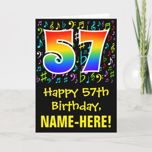57th Birthday Colorful Music Symbols  Rainbow 57 Card