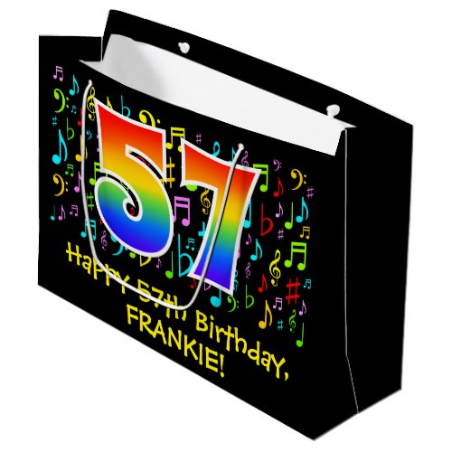 57th Birthday _ Colorful Music Symbols Rainbow 57 Large Gift Bag