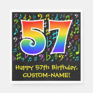57th Birthday - Colorful Music Symbols, Rainbow 57 Napkins