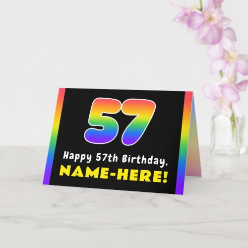 57th Birthday Colorful Rainbow  57 Custom Name Card