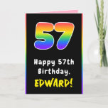 [ Thumbnail: 57th Birthday: Colorful Rainbow # 57, Custom Name Card ]