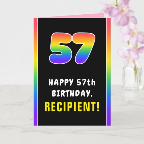 57th Birthday Colorful Rainbow  57 Custom Name Card