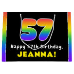 [ Thumbnail: 57th Birthday: Colorful Rainbow # 57, Custom Name Gift Bag ]