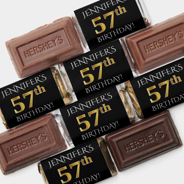 57th Birthday — Elegant, Faux Gold Look 57 + Name Hershey's Miniatures (Assorted)