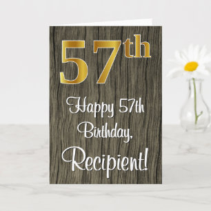 57th Birthday: Elegant Faux Gold Look #, Faux Wood Card