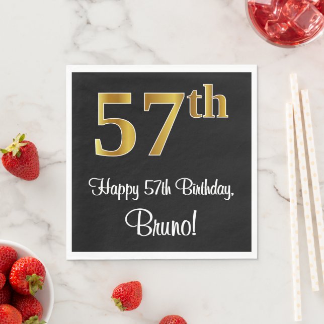 57th Birthday ~ Elegant Luxurious Faux Gold Look # Napkins (Insitu)