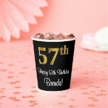 [ Thumbnail: 57th Birthday - Elegant Luxurious Faux Gold Look # Paper Cups ]