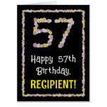 [ Thumbnail: 57th Birthday: Floral Flowers Number “57” + Name Card ]